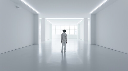 Obraz premium Person in White in a Bright Minimalist Space