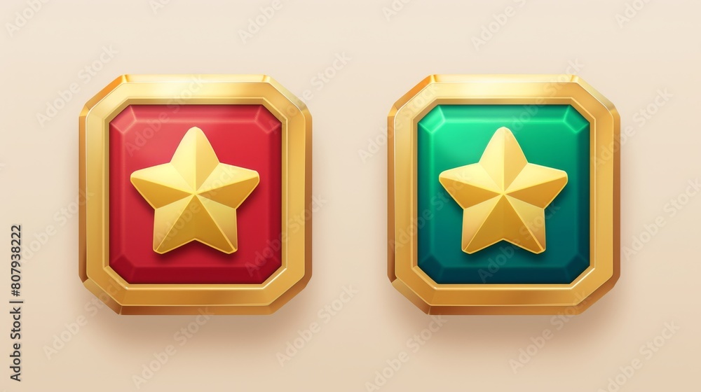 Poster winner ui icon for win and lose buttons. gold win and lose level frame for interface. gui medal conc