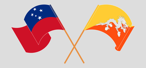Crossed and waving flags of Samoa and Bhutan