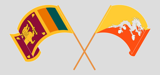 Crossed and waving flags of Sri Lanka and Bhutan