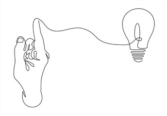 Obraz premium Continuous one line drawing hand holding light bulb symbol idea. BIG IDEA.