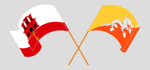 Crossed and waving flags of Gibraltar and Bhutan