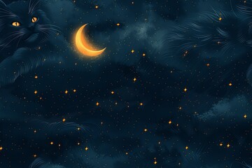 seamless cat and moon pattern generated by artificial intelligence