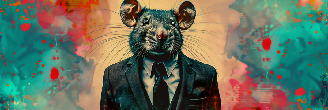 abstract background, rat with tie