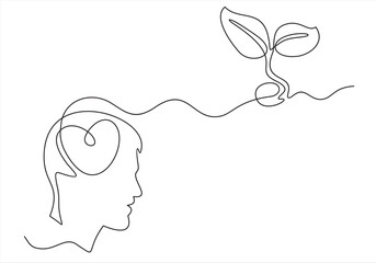 Eco friendly.Human head and sprout.continuous one line drawing