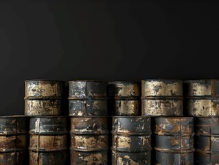 barrels of oil in front of a black background
