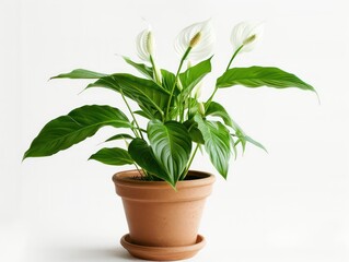 peace lily plant in a pot on white background