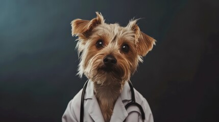 little dog in a doctors outfit