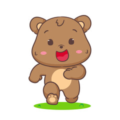 Cute bear running cartoon character. Adorable kawaii animals concept design. Hand drawn style vector illustration. Isolated white background.