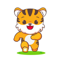 Cute tiger running cartoon character. Adorable kawaii animals concept design. Hand drawn style vector illustration. Isolated white background.