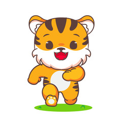 Obraz premium Cute tiger running cartoon character. Adorable kawaii animals concept design. Hand drawn style vector illustration. Isolated white background.