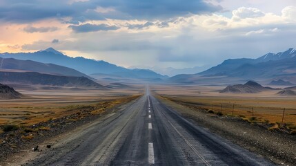 straight long road in desert land