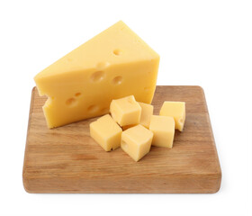 Cut fresh delicious cheese isolated on white