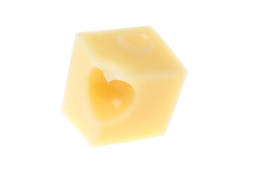 Cube of delicious cheese isolated on white