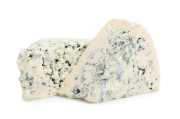 Pieces of delicious blue cheese isolated on white