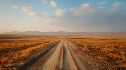 Fototapeta premium straight long road in desert land