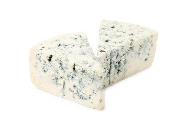 Pieces of delicious blue cheese isolated on white