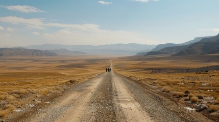 Naklejka premium straight long road in desert land