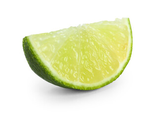 Slice of fresh green ripe lime isolated on white
