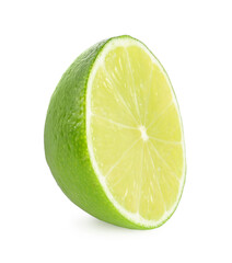 Half of fresh green ripe lime isolated on white