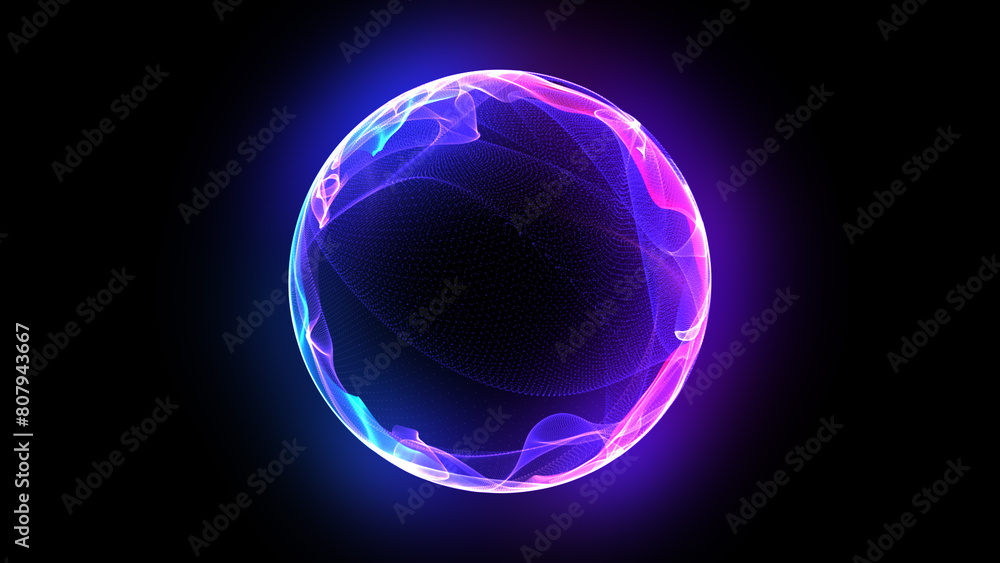 Wall mural vibrant glowing particle 3d sphere. virtual assistant concept. bright 3d energy orb in the space. te