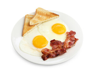 Delicious breakfast with sunny side up eggs isolated on white