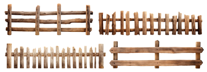 Set of rustic wooden fences, cut out