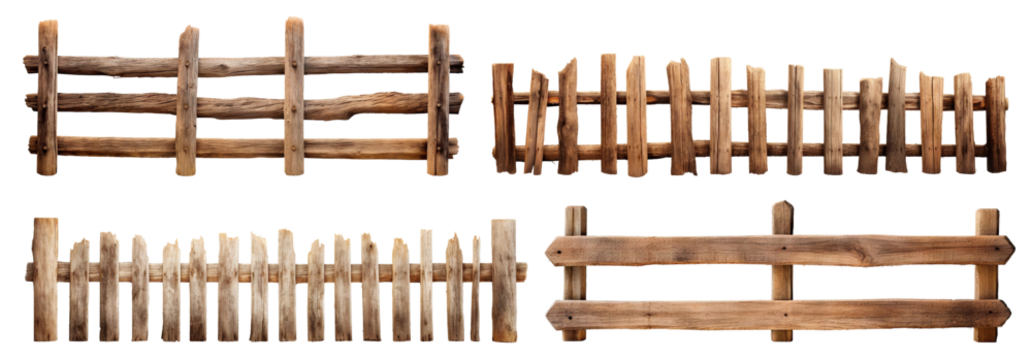 Set of rustic wooden fences, cut out