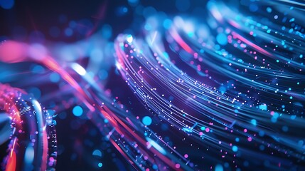 Abstract background with fiber optic cables, data transfer concept, blue and purple colors