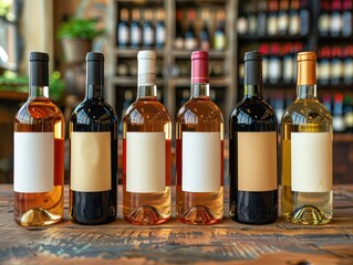 Naklejka premium wine bottles lined up with white labels