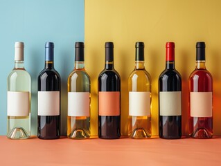 Fototapeta premium wine bottles lined up with white labels