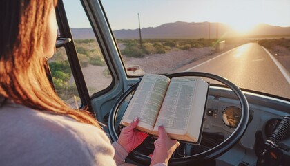 A Trucker reads the Bible. 
