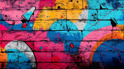 Fototapeta premium Bright pop art graffiti wall textured background wallpaper design. Vivid neon color palette