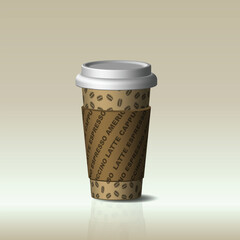 3D coffee glass on a brown background