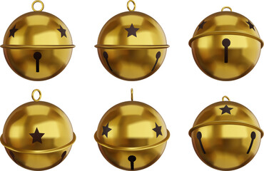 set of isolated gold jingle bells. christmas golden bells