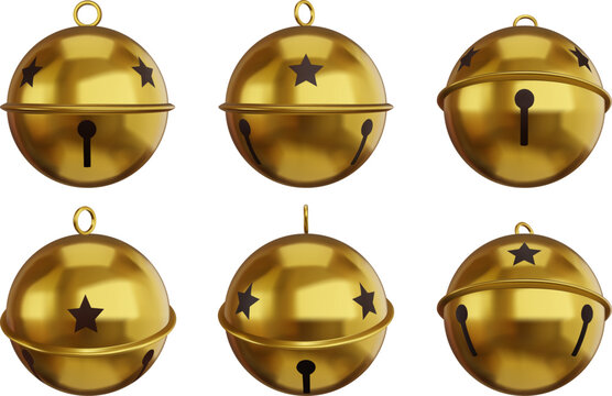 set of isolated gold jingle bells. christmas golden bells
