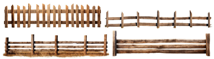 Set of rustic wooden fences, cut out