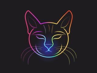 cat draw line gradient logo design