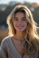 Smiling blond woman enjoying nature in the park