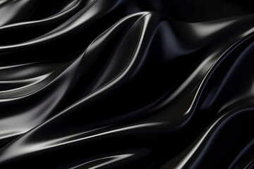 Luxury 3d silk texture black background. Fluid iridescent holographic neon curved wave in motion black elegant background. Silky cloth luxury fluid wave banner.