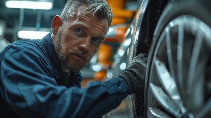 Vehicle inspector, a man checking the car. Generative AI.