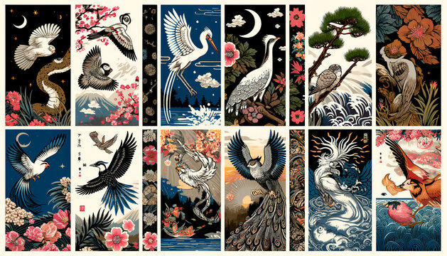 Birds of Japan: Traditional Patterns of Cranes, Sparrows, and More
