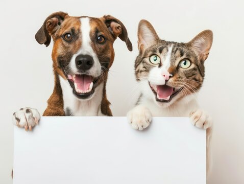 veterinary dog and cat holding clear whiteboard at white background