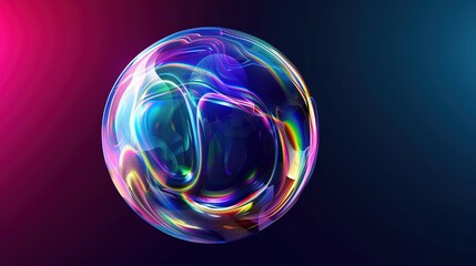 Bright multicolored sphere with swirling abstract patterns illuminated against a dark background