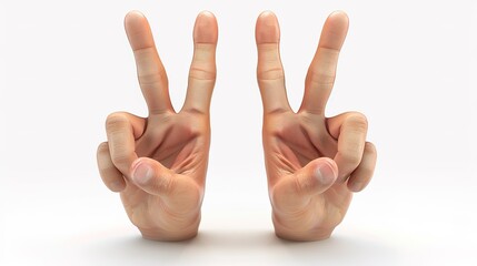 Realistic 3D rendering of a human hand making a peace sign, symbolizing harmony and positive communication
