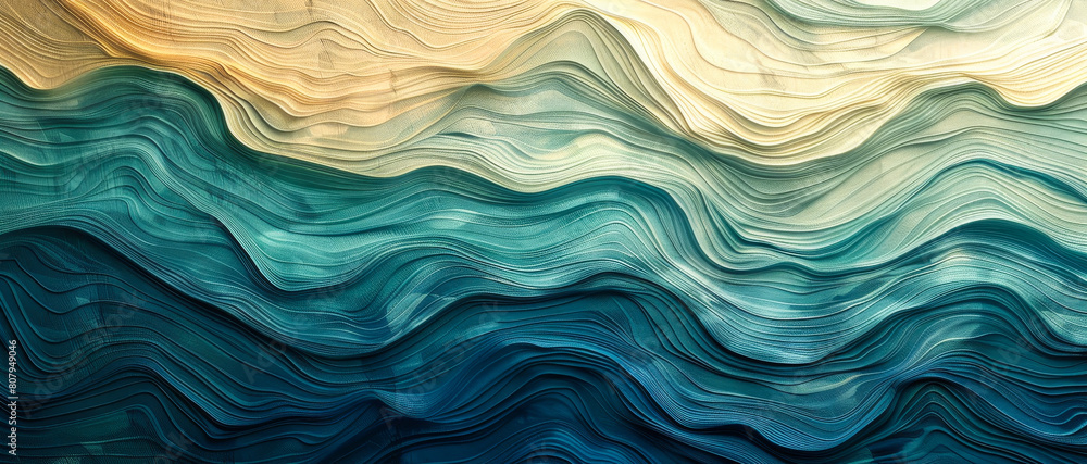 Poster elegant beige and blue layered waves abstract background with smooth textured gradient