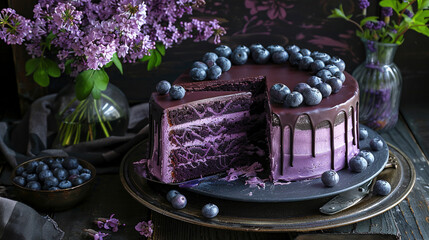 Food Photography of a Cake with Blueberry Colored Concept