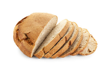 Freshly baked cut sourdough bread isolated on white