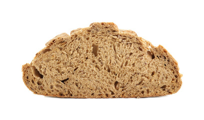Freshly baked cut sourdough bread isolated on white