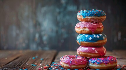  Colorful Stacked Donuts with Festive Sprinkles and Icing